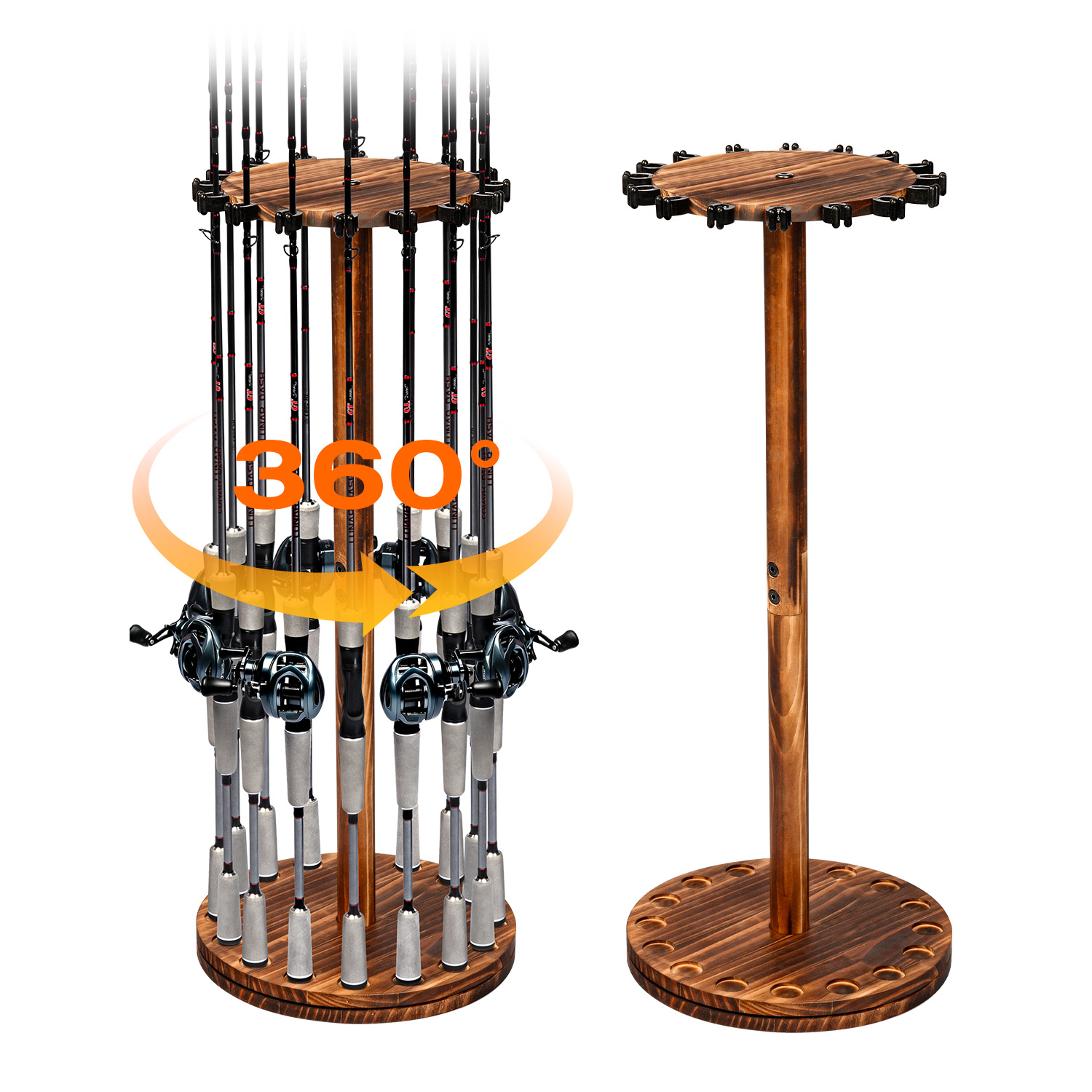 Home Bar Stand - 원형 탄화목 낚싯대 홀더 회전식 디스플레이