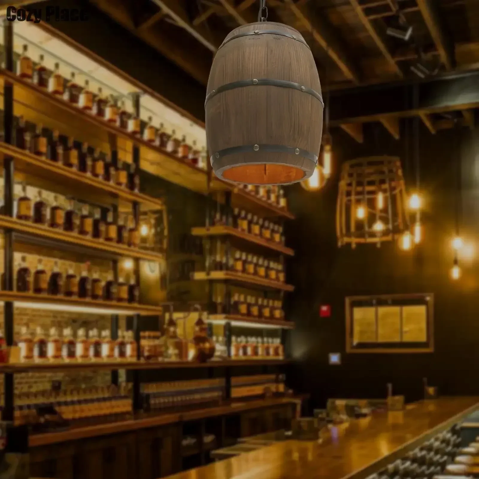 Home Bar Cafe - 소박한 빈티지 샹들리에 나무 펜던트 조명