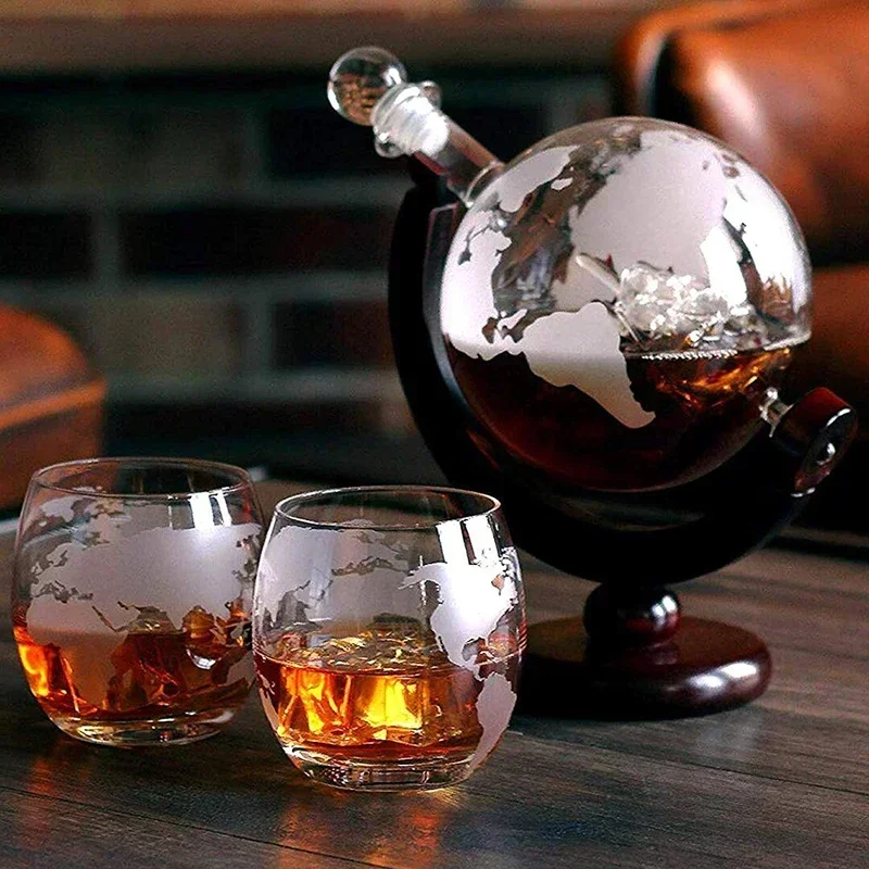무연 카라페 절묘한 우드 스탠드와 2 개의 위스키 안경 - Decanter Globe Set 리뷰 및 가격