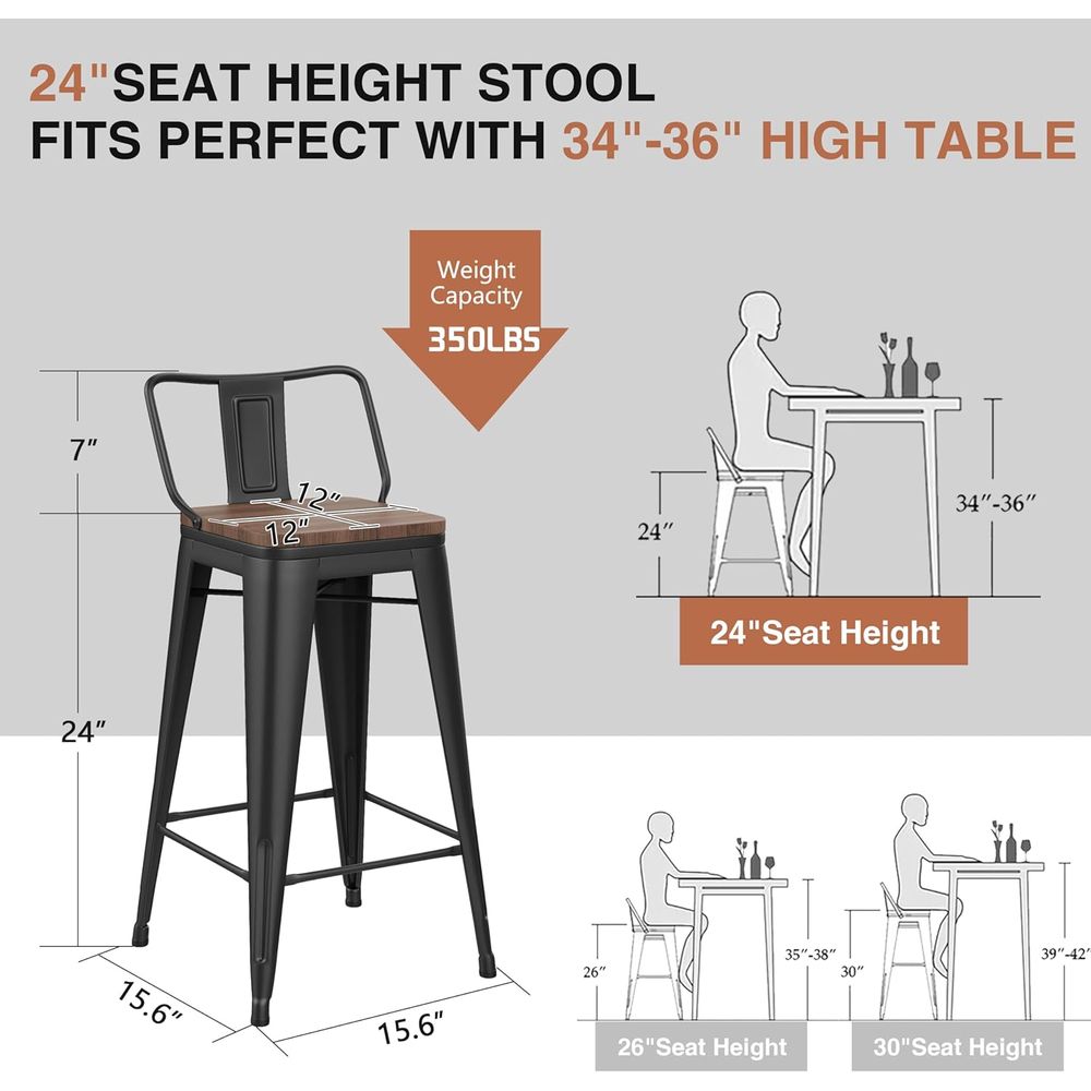 24인치 바 스툴 세트 4개, 산업용 금속 바 스툴,  - Home Bar Stools 리뷰 및 가격