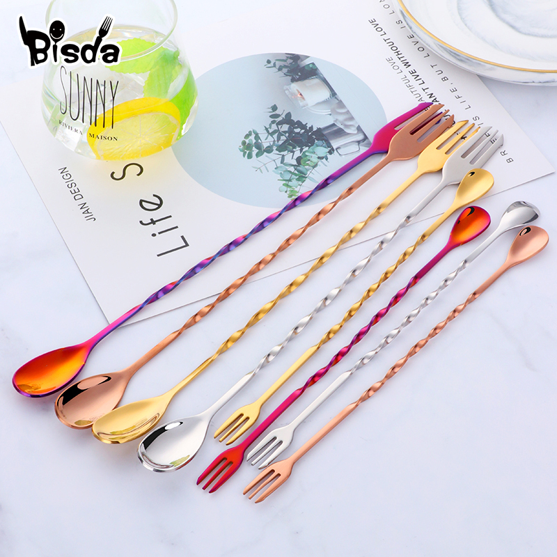 포크가 있는 칵테일 바 스푼, 스위즐 스테인레스 스틸, - Bar Spoon Twisted 리뷰 및 가격